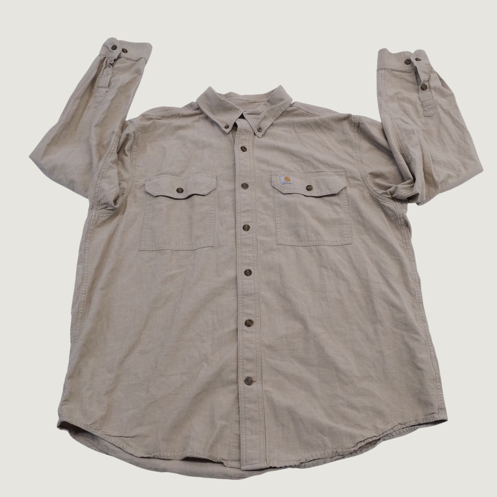 Carhartt Button Down Shirt Mens Large Tan Long Sleeve Workwear L Original Fit